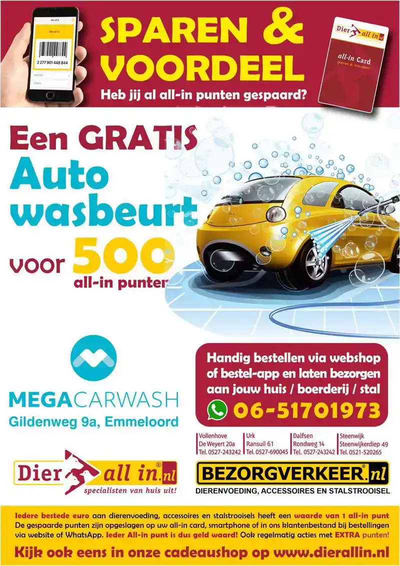 EEN GRATIS AUTO WASBEURT, 500 ALL-IN PUNTEN