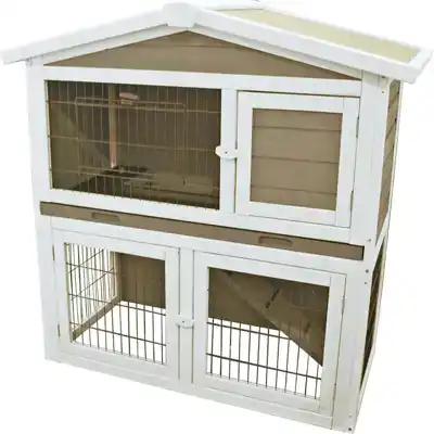 KONIJNENWONING MET LADE EN REN GRIJS/WIT 101 CM