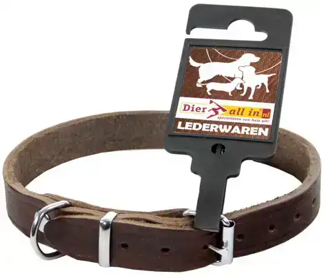 HALSBAND VETLEER BRUIN 16MM X 40CM
