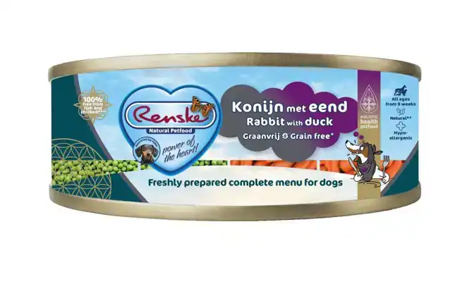 RENSKE HOND BLIK KONIJN/EEND GRAANVRIJ 95 GRAM