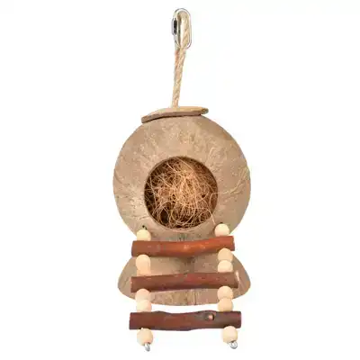 DUVO+ COCONUT JUNGLE HUIS MET LADDER 31X12X12CM HOUTKLEURIG