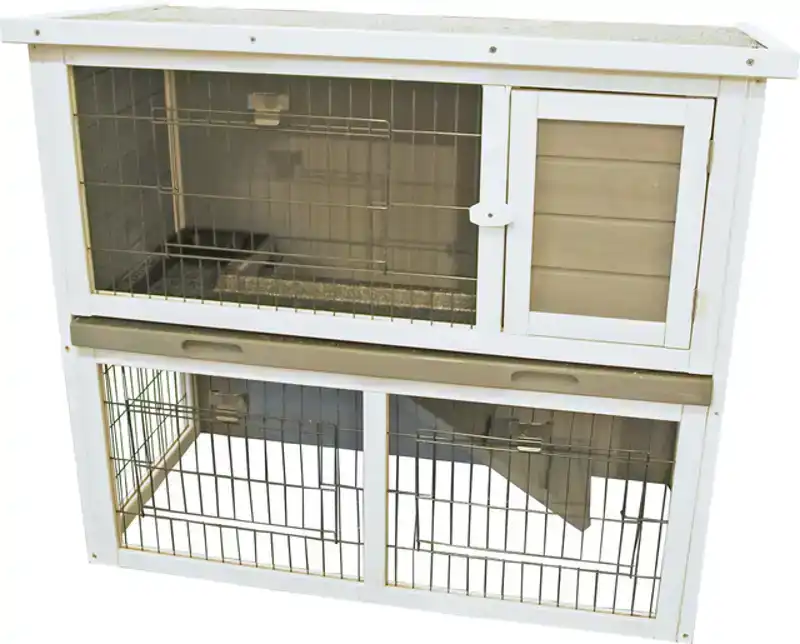 KONIJNENWONING MET LADE EN REN GRIJS/WIT 91 CM